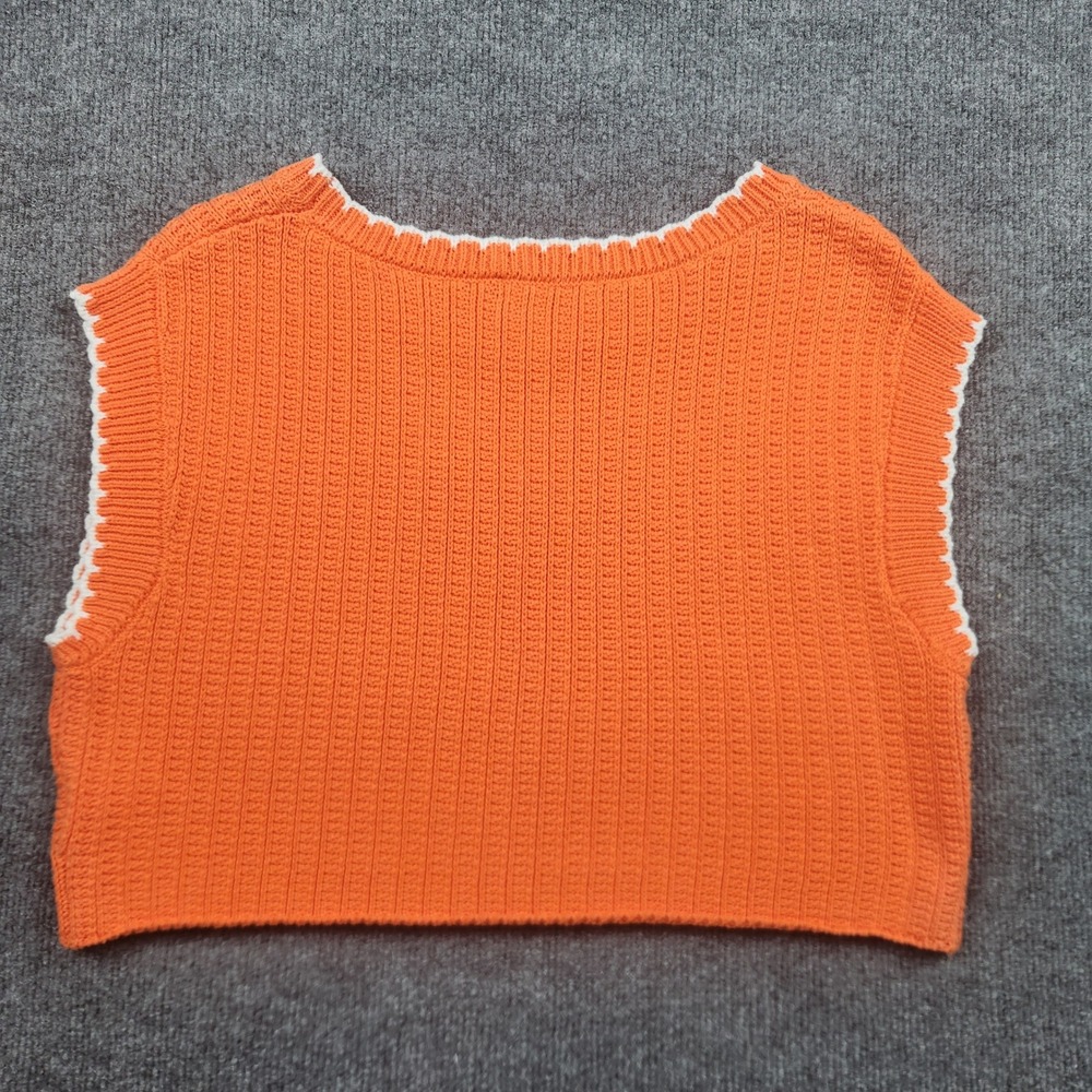 Idem Ditto Orange Cotton Ribbed Knit Cropped Sweater Vest Scalloped Trim Small - Picture 6 of 6